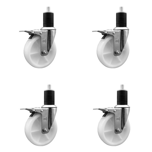 5'' Nylon Swivel 1-3/4'' Expanding Stem Caster Set Total Lock Brake, 4PK